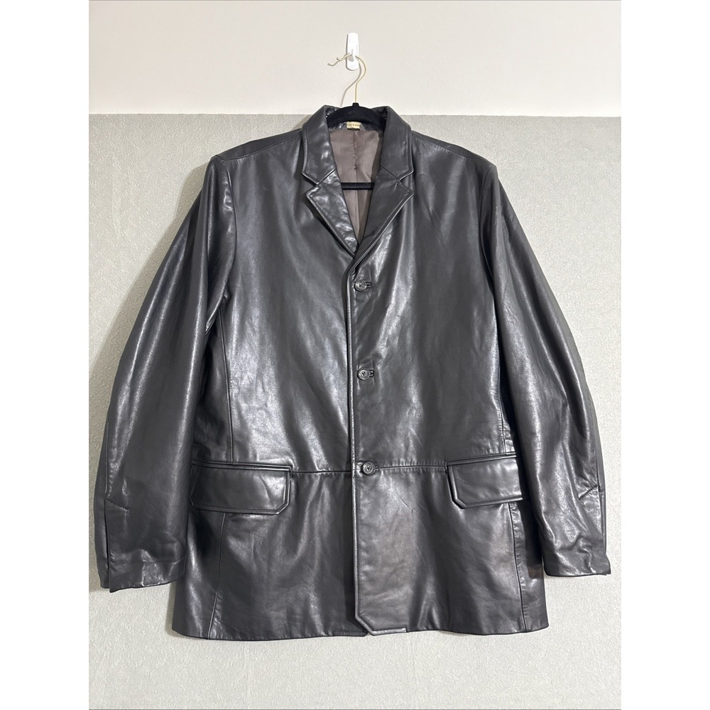 Vtg Mens Leather Coat Banana Republic Black L  Jacket Blazer Rockabilly Y2K Soft